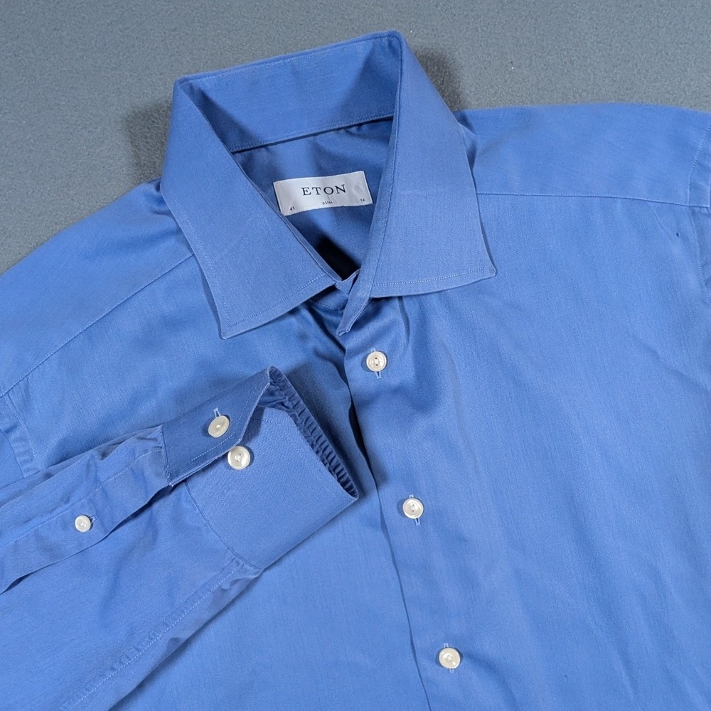 Eton Button Down Shirt Mens 16 Slim Blue Long Sleeve Cotton Twill Dress Shirt